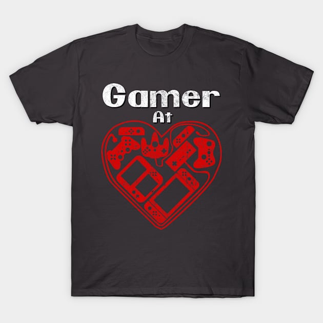 Video Gamer at Heart - Valentines Day - Controller Shirt T-Shirt by derbycitydesignhouse